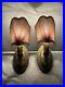 REWIRED_Pair_Brass_Antique_Vtg_Art_Deco_Victorian_Wall_Sconces_Pink_Lamp_Shades_01_gnln