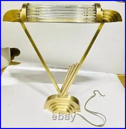 Radiant Vintage Art Deco Brass Table Lamp Elegant Glass Rod Accent Light