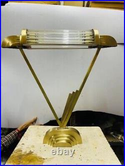 Radiant Vintage Art Deco Brass Table Lamp Elegant Glass Rod Accent Light