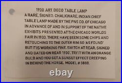 Rare1930art Deco Table Lamp-indian Native/horse Chalkware-1933 World Fair