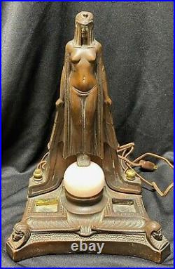 Rare 1910s Art Deco Egyptian Motif Lady Lamp Kathodian Bronze Works