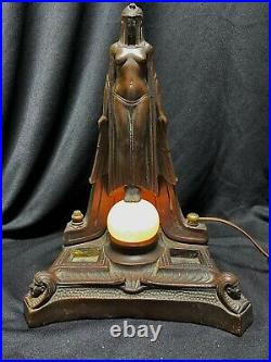 Rare 1910s Art Deco Egyptian Motif Lady Lamp Kathodian Bronze Works