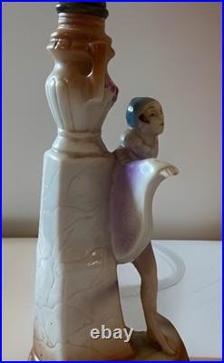 Rare 1920s Antique Carl Schneider Germany Porcelain Art Deco Figural Lady Lamp