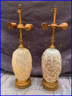 Rare 1921 Rene Lalique Ronce Design Art Deco Pair Of Electrified Lamps