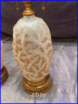 Rare 1921 Rene Lalique Ronce Design Art Deco Pair Of Electrified Lamps