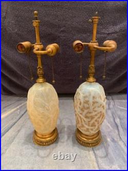 Rare 1921 Rene Lalique Ronce Design Art Deco Pair Of Electrified Lamps