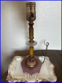 Rare 1930 Art Deco Boudoir Lamp Butterscotch Bakelite Lavender Pink Glass Houze
