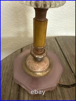 Rare 1930 Art Deco Boudoir Lamp Butterscotch Bakelite Lavender Pink Glass Houze