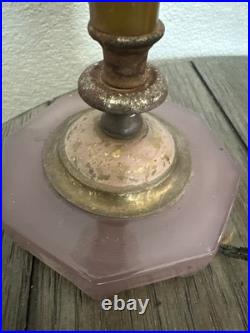 Rare 1930 Art Deco Boudoir Lamp Butterscotch Bakelite Lavender Pink Glass Houze