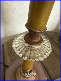 Rare 1930 Art Deco Boudoir Lamp Butterscotch Bakelite Lavender Pink Glass Houze