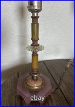 Rare 1930 Art Deco Boudoir Lamp Butterscotch Bakelite Lavender Pink Glass Houze