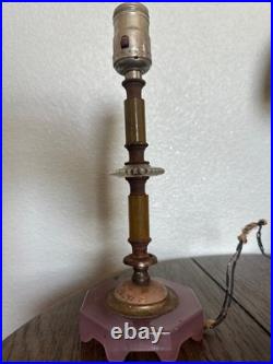 Rare 1930 Art Deco Boudoir Lamp Butterscotch Bakelite Lavender Pink Glass Houze