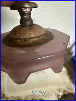 Rare 1930 Art Deco Boudoir Lamp Butterscotch Bakelite Lavender Pink Glass Houze