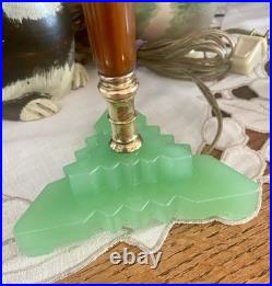 Rare 1930 Houze Art Deco Chocolate Bakelite Green Jadeite Base Boudoir Lamps
