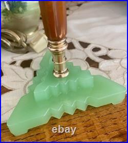 Rare 1930 Houze Art Deco Chocolate Bakelite Green Jadeite Base Boudoir Lamps