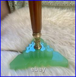 Rare 1930 Houze Art Deco Chocolate Bakelite Green Jadeite Base Boudoir Lamps