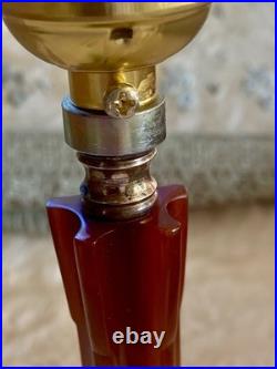 Rare 1930 Houze Art Deco Chocolate Bakelite Green Jadeite Base Boudoir Lamps