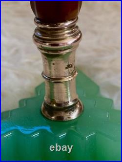 Rare 1930 Houze Art Deco Chocolate Bakelite Green Jadeite Base Boudoir Lamps