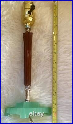 Rare 1930 Houze Art Deco Chocolate Bakelite Green Jadeite Base Boudoir Lamps
