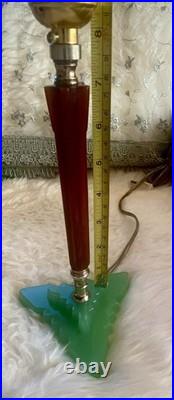 Rare 1930 Houze Art Deco Chocolate Bakelite Green Jadeite Base Boudoir Lamps