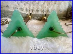 Rare 1930 Houze Art Deco Chocolate Bakelite Green Jadeite Base Boudoir Lamps