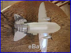 Rare 1930's original art deco style DC 3 airplane glass & Chrome lamp-works