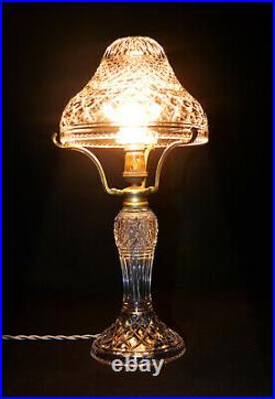 Rare 1940s art deco fine cut glass prismatic crystal toad stool-shape table lamp
