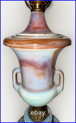 Rare Aladdin Slag Glass Table Lamp G6-14 Urn Shaped White & Wine, Alacite Finial
