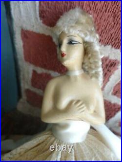 Rare Antique Art Deco Boudoir Headboard Bed Lamp Light Shade Lace Doll Head