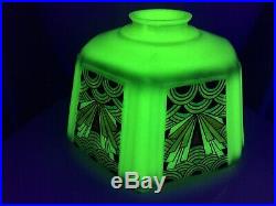 Rare Antique Art Deco Custard Vaseline Glass Shade Polychrome Decal Pendant Lamp