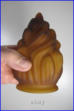 Rare Antique Art Deco Dark Satin Amber Torch Flame Shade Glass Lamp