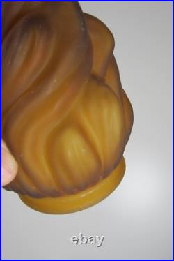 Rare Antique Art Deco Dark Satin Amber Torch Flame Shade Glass Lamp