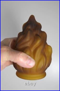 Rare Antique Art Deco Dark Satin Amber Torch Flame Shade Glass Lamp