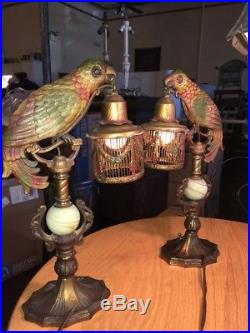Rare Antique Art Deco Parrot Lamps