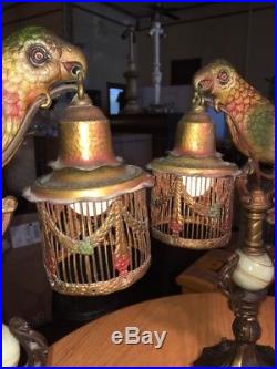 Rare Antique Art Deco Parrot Lamps