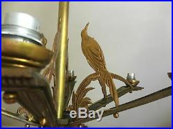 Rare Antique Art deco 1930 French bronze copper birds chandelier lamp