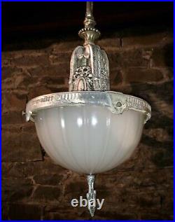 Rare Antique Art deco, Art Nouveau 1920s Pendant, Schoolhouse chandelier lamp