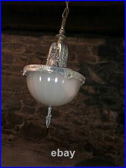 Rare Antique Art deco, Art Nouveau 1920s Pendant, Schoolhouse chandelier lamp