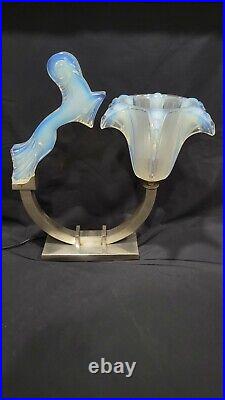 Rare Antique Maurice Model France Art Deco Opalescent Glass Table Lamp 1930s