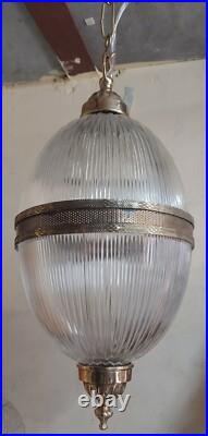 Rare Antique Vintage Brass Art Deco Hanging Light Fixture Glass Lamp