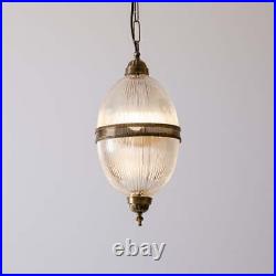 Rare Antique Vintage Brass Art Deco Hanging Light Fixture Glass Lamp