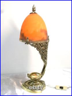 Rare Art Deco Bronze Lamp P Gilles Dome Glass Paste Muller Lunéville