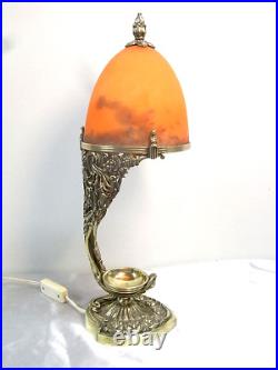 Rare Art Deco Bronze Lamp P Gilles Dome Glass Paste Muller Lunéville