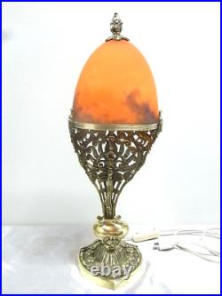 Rare Art Deco Bronze Lamp P Gilles Dome Glass Paste Muller Lunéville