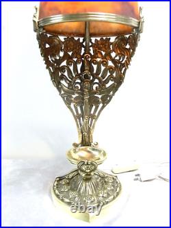 Rare Art Deco Bronze Lamp P Gilles Dome Glass Paste Muller Lunéville