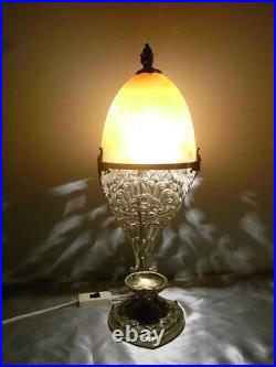 Rare Art Deco Bronze Lamp P Gilles Dome Glass Paste Muller Lunéville