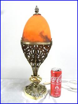 Rare Art Deco Bronze Lamp P Gilles Dome Glass Paste Muller Lunéville