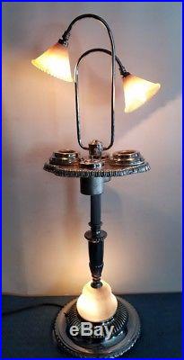 Rare Art Deco Chrome Floor Ashtray Cigar Room Lounge Smoking Stand Light Lamp