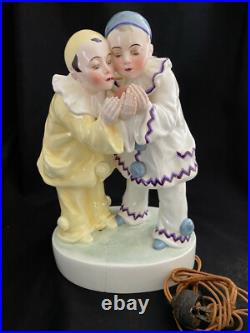 Rare Art Deco Goldscheider Two Pierrot Boys Lamp Figurine Lavergne Austria
