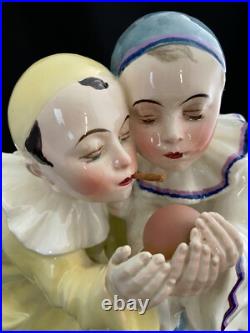 Rare Art Deco Goldscheider Two Pierrot Boys Lamp Figurine Lavergne Austria